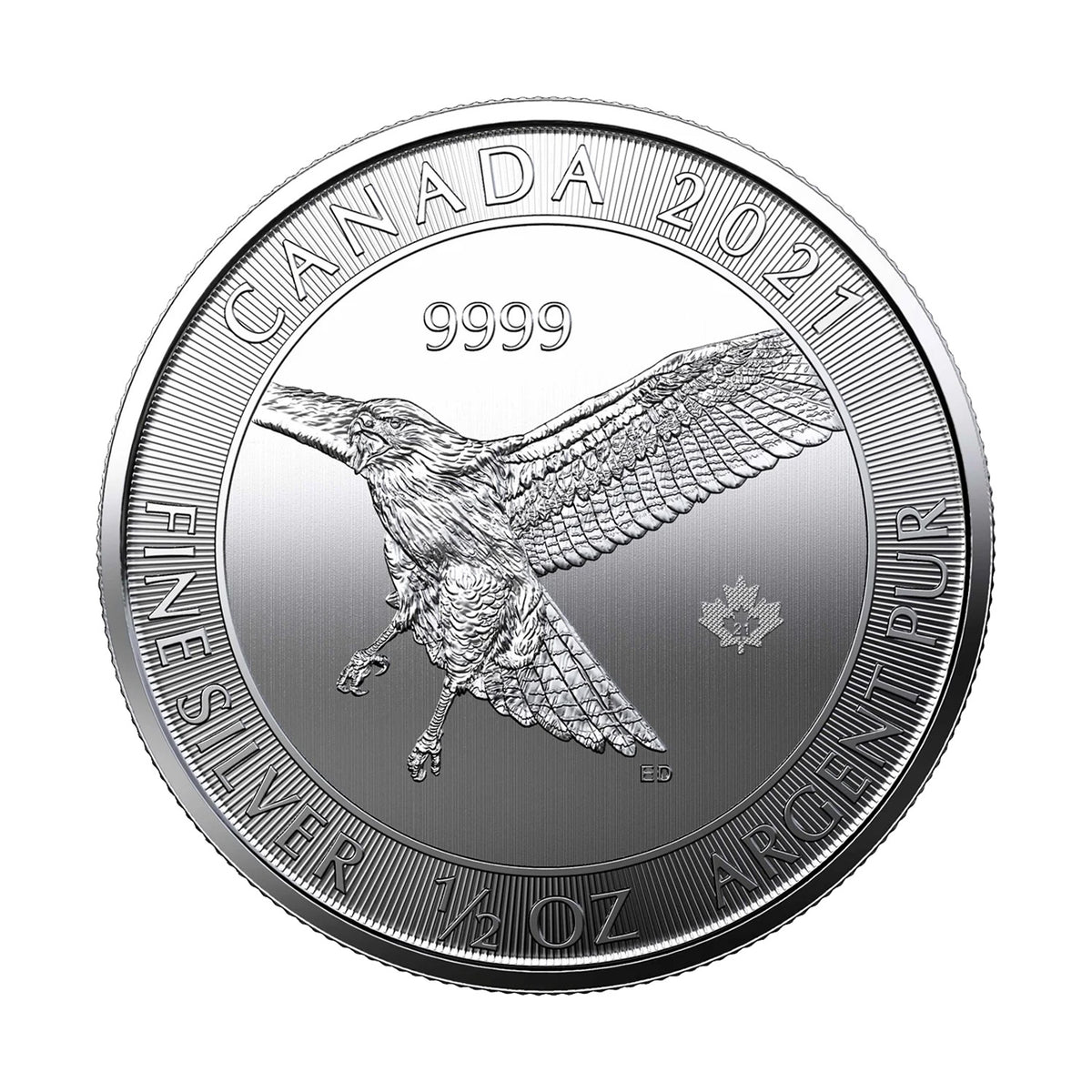 2021 Canada $2 Red-Tailed Hawk 1/2oz Silver (No Tax) May have Hairline Scr