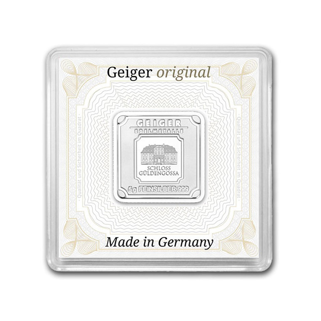 Geiger Edelmetalle 5g Silver Bar in Capsule (No Tax) Lightly Toned/Cap. Scuff
