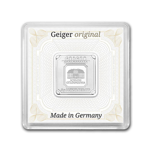 Geiger Edelmetalle 5g Silver Bar in Capsule (No Tax) Lightly Toned/Cap. Scuff