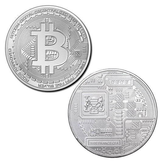 2020 Chad 5,000 Francs Bitcoin 1oz. Silver Coin (No Tax) Flaws