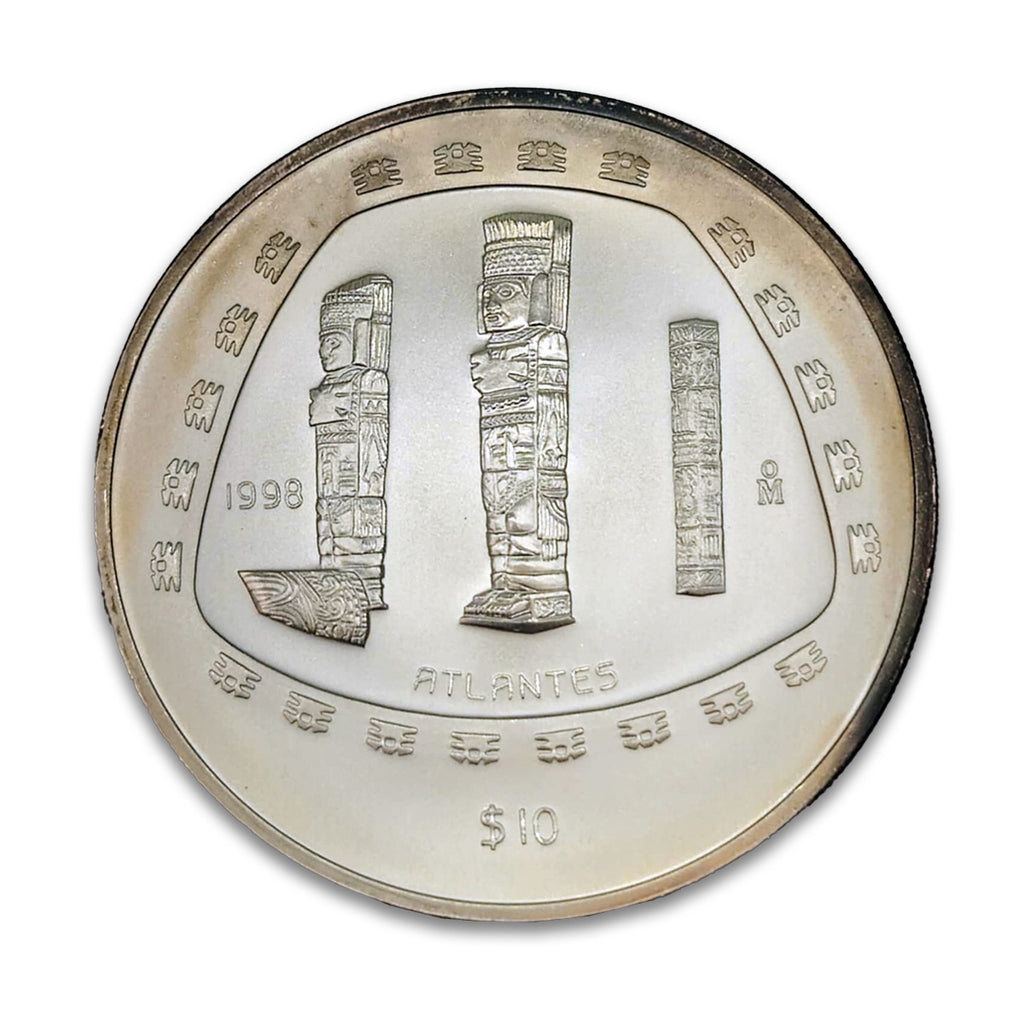 1998 Mexico 10 Pesos Atlantes 5oz .999 Silver (No Tax) Toning