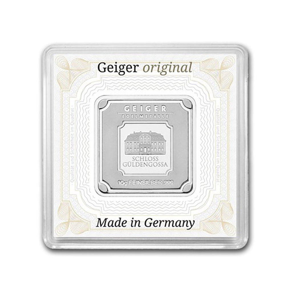 Geiger Edelemetalle 10g Silver Bar in Capsule (No Tax) Light toning/Scuff Cap.