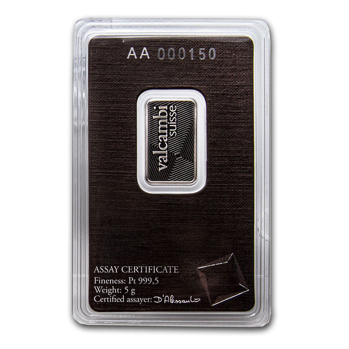 Valcambi Suisse 5g .9999 Platinum Bar in Original Package (No Tax)