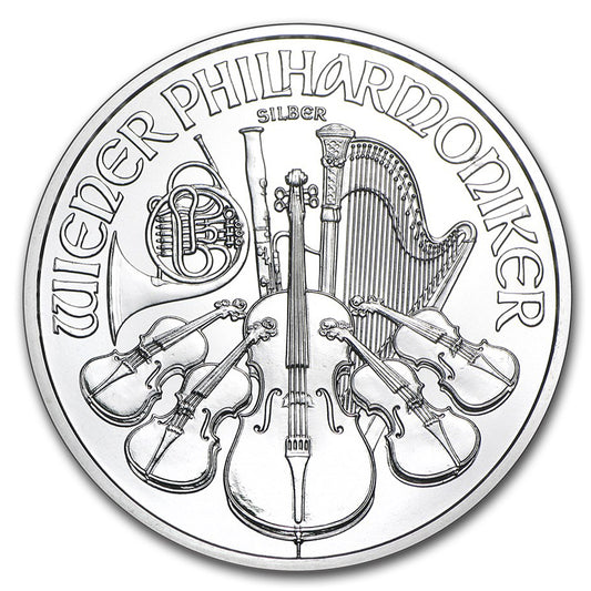 2013 Austria 1.50 Euro Philharmonic 1oz .999 Fine Silver (No Tax) Lightly Toned