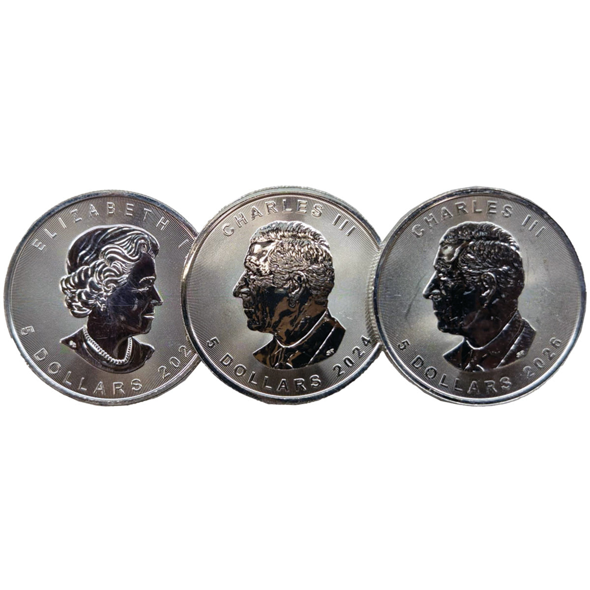 Lot of 3x 2022, 2024 & 2026 Canada 1oz Silver Maple Leafs. 3pcs (No Tax) Flaws