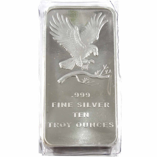10oz. Eagle Design Silvertowne .999 Fine Silver Bar (No Tax) May have light toning