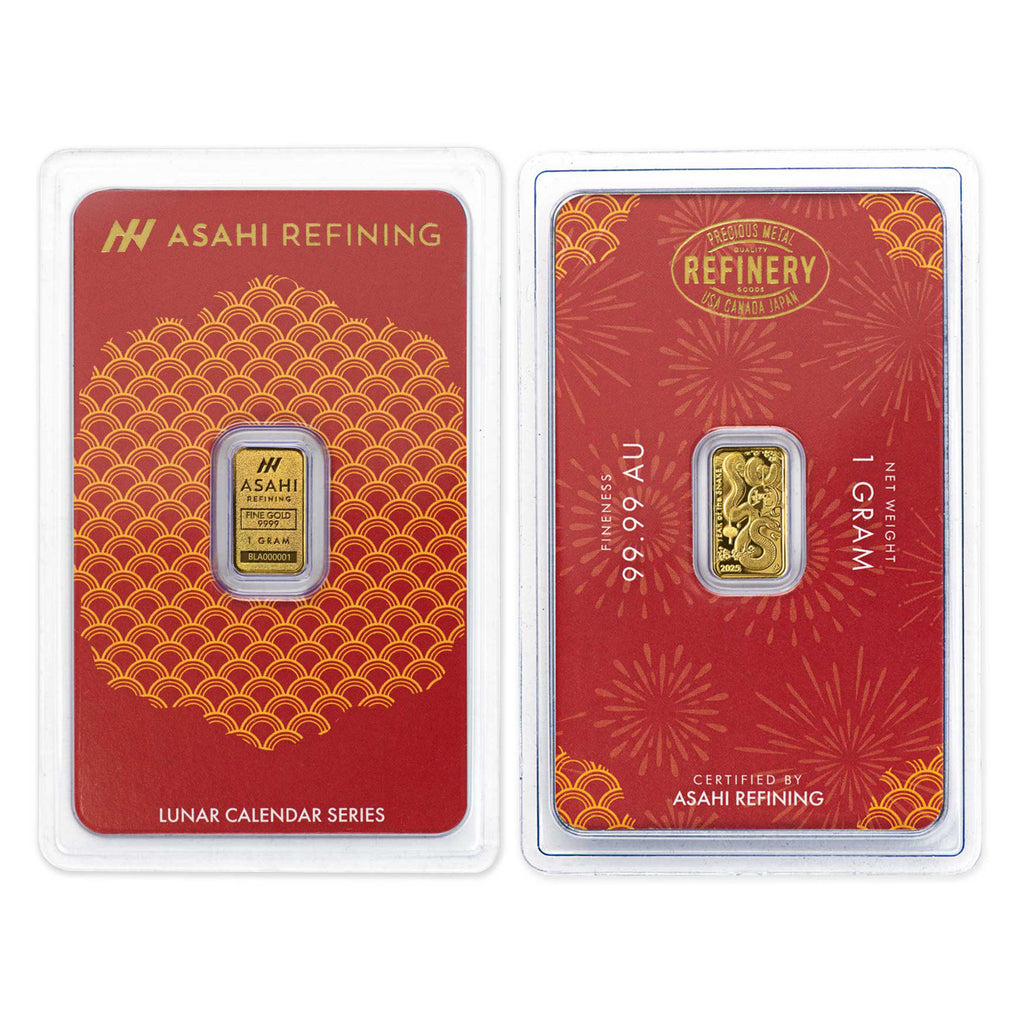 2025 Asahi Refining 1g Lunar Year of the Snake .9999 Fine Gold Bar (No Tax) Packaging Scr