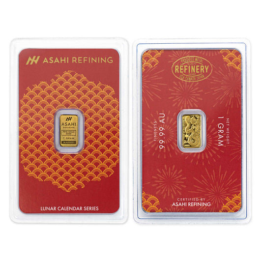 2025 Asahi Refining 1g Lunar Year of the Snake .9999 Fine Gold Bar (No Tax) Packaging Scr