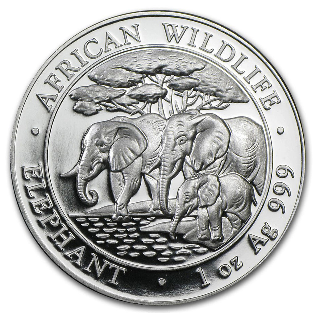 2013 Somali Republic 100 Shillings Elephant 1oz Silver (No Tax) Light toning/Edge Toning