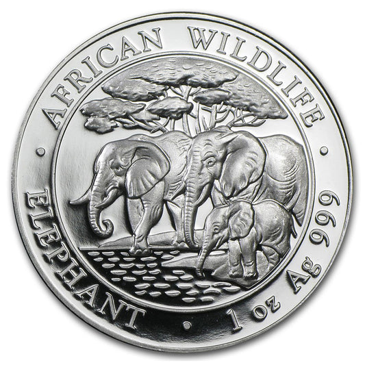 2013 Somali Republic 100 Shillings Elephant 1oz Silver (No Tax) Light toning/Edge Toning