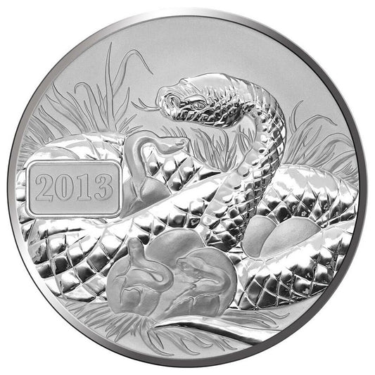 2013 Tokelau $5 Year of the Snake 1oz Silver Reverse Proof (No Tax) Capsule Scr/Scuff