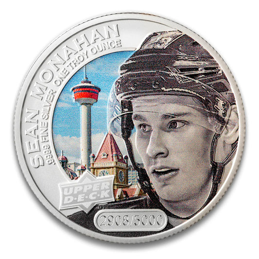 2017 $5 Coloured Upper Deck: Sean Monahan 1oz Silver (No Tax) May be lightly toned
