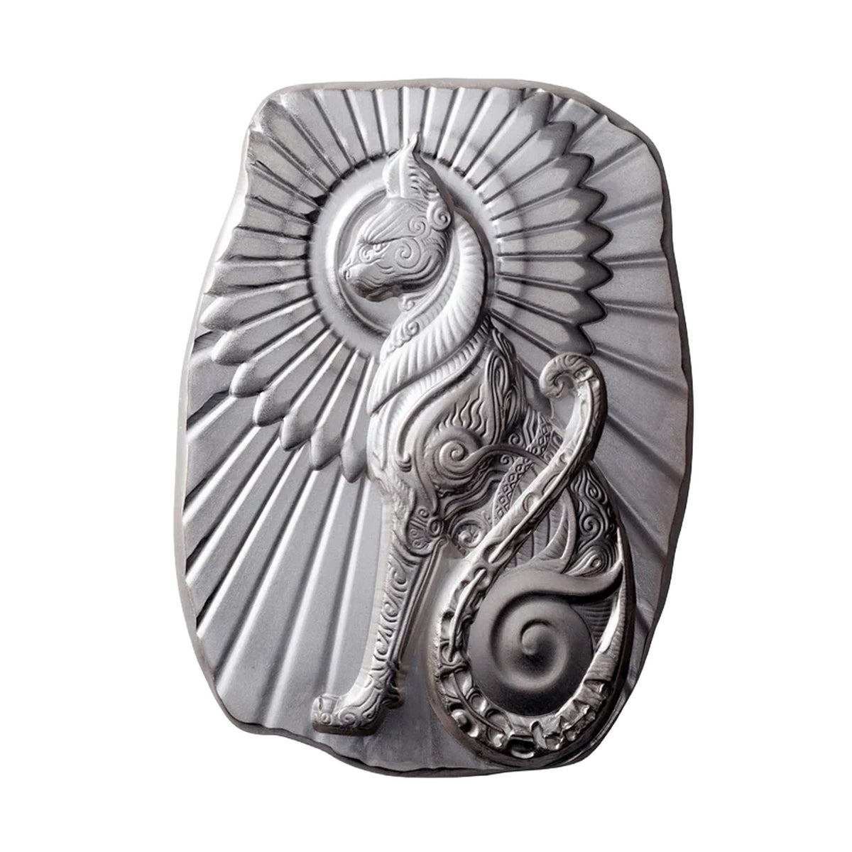 Argentia Egyptian Cat BU Finish 5oz Silver Art Bar (No Tax) Worn Box/Sticker Damage