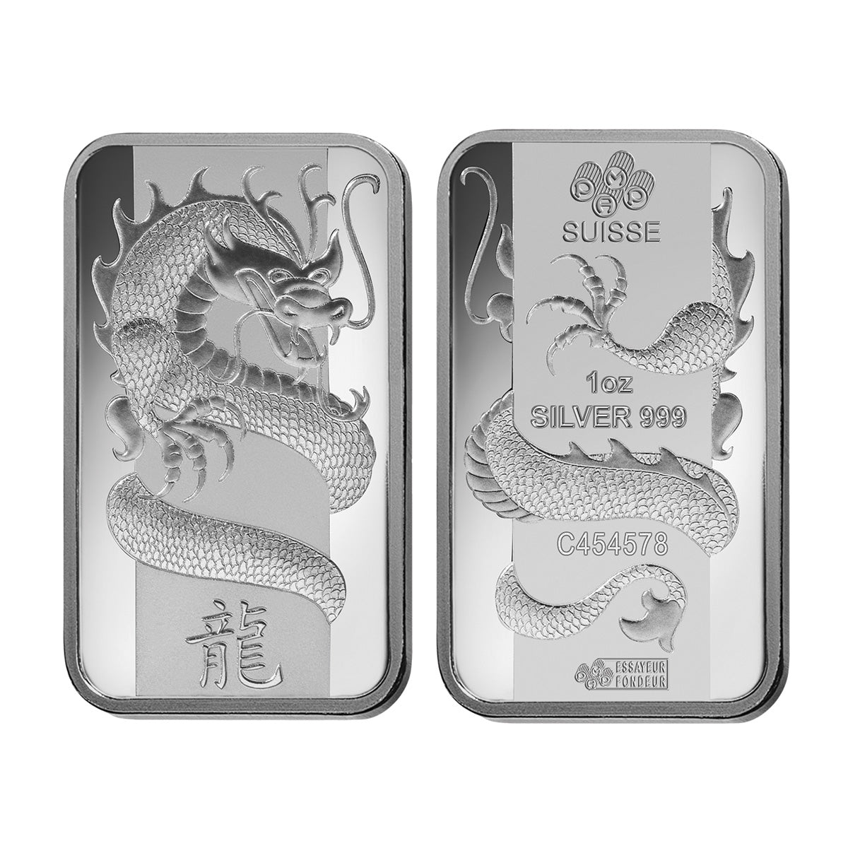 PAMP 2012 Lunar Calendar: Dragon 1oz .999 Silver Bar (No Tax) Assay Scuffs/Scr