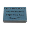 Chinese Moon Dragon 2oz .999 Silver Art Bar (No Tax) #76 of 499 Minted!