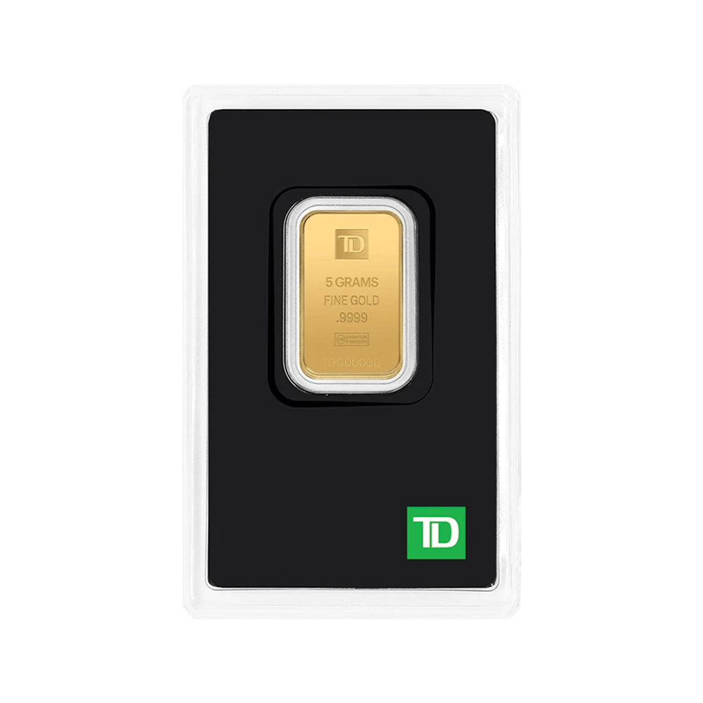TD Bank 5g .9999 Gold Bar in Black Package (No Tax) - Package Scratched