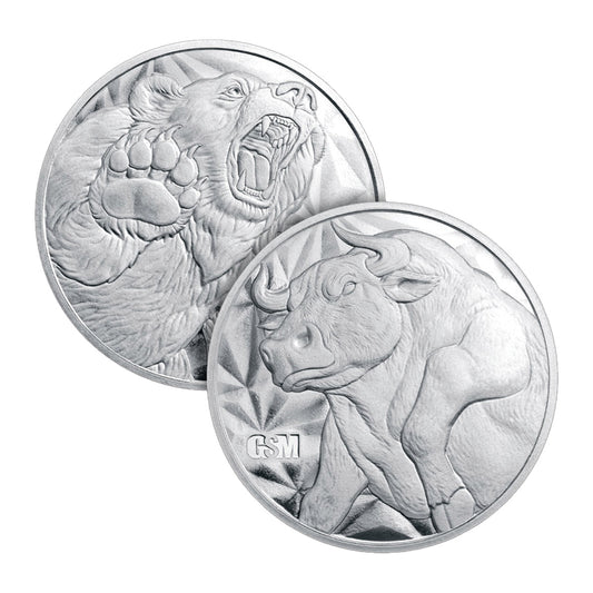 GSM Bull & Bear 1/2oz .999 Silver Fractional Round (No Tax)