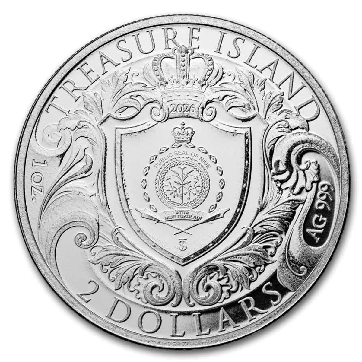 2026 Niue $2 Treasure Island 1oz .999 Silver Coin (No Tax)