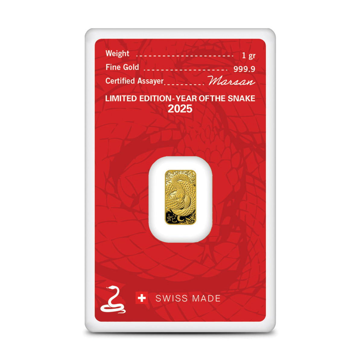 Argor-Heraeus 2025 Year of the Snake 1 Gram Gold Bar (No Tax) Card Scratches