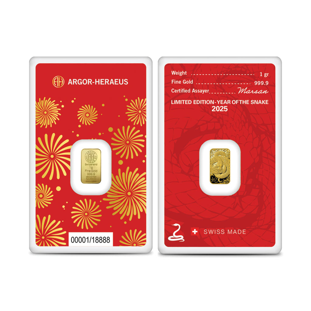 Argor-Heraeus 2025 Year of the Snake 1 Gram Gold Bar (No Tax) Card Scratches