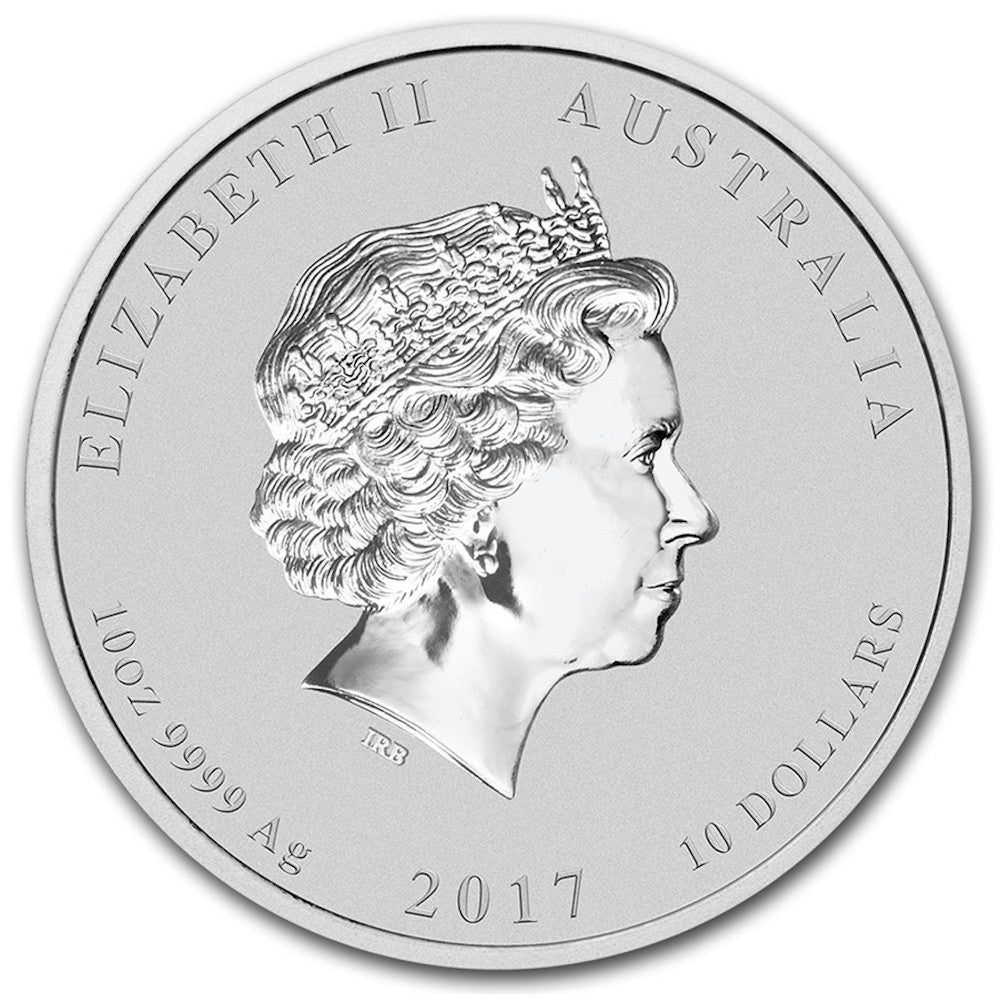 2017 Australia $10 Year of the Rooster 10oz Fine Silver (No Tax) Capsule Scuffed/Scr