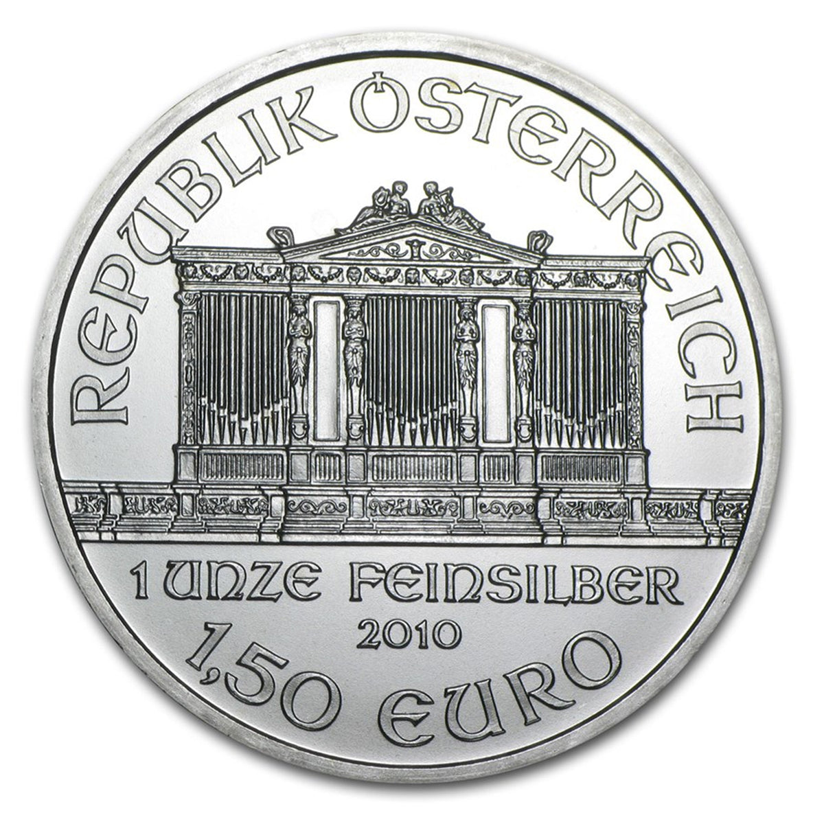 2010 Austria 1.5 Euro Philharmonic .999 Silver (No Tax) Light Toning