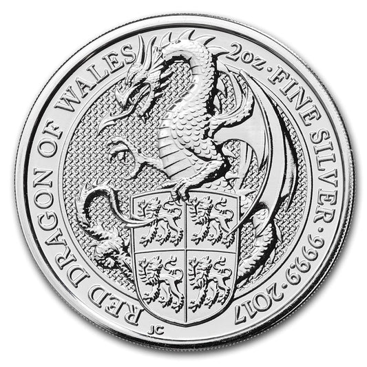 2017 GB £5 Queen's Beasts: Red Dragon 2oz. Silver (No Tax) Hairline Scratch