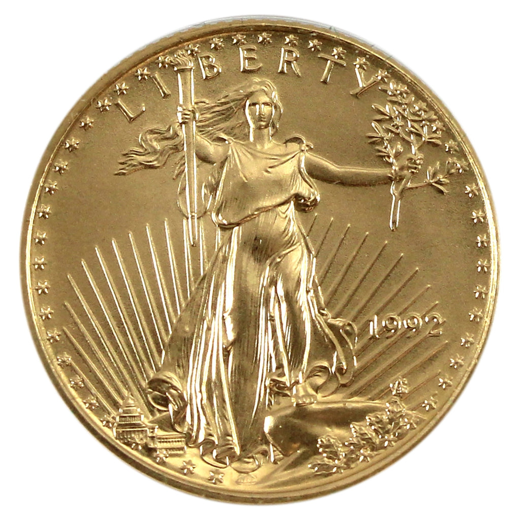 1992 USA $5 Gold Eagle (1/10oz. Gold Content) with CoA in Case (Box lightly damaged) No Tax
