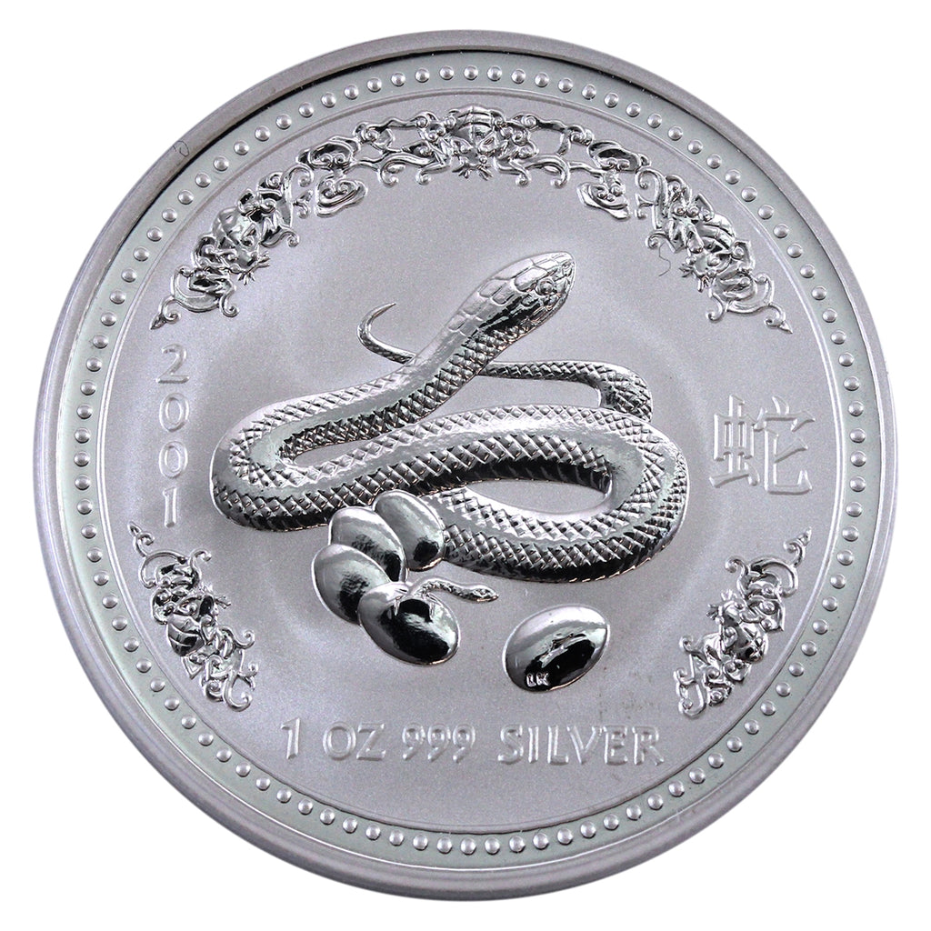 2001 $1 Year of the Snake 1oz Silver (No Tax) COIN ONLY/Lightly Toned