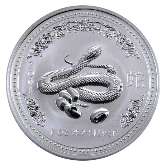 2001 $1 Year of the Snake 1oz Silver (No Tax) COIN ONLY/Lightly Toned