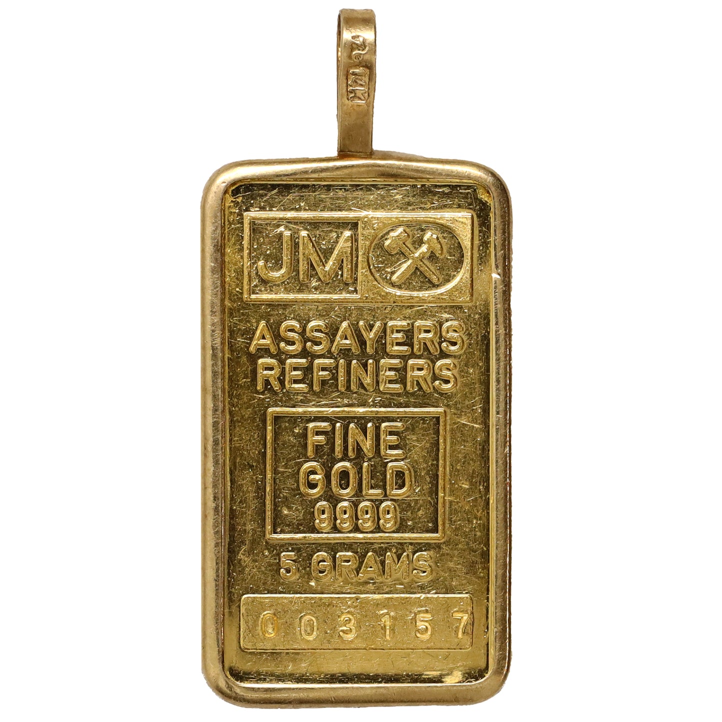 JM Johnson Matthey 5g Blank Back Gold Bar w 14K Gold Bezel (Flaws)