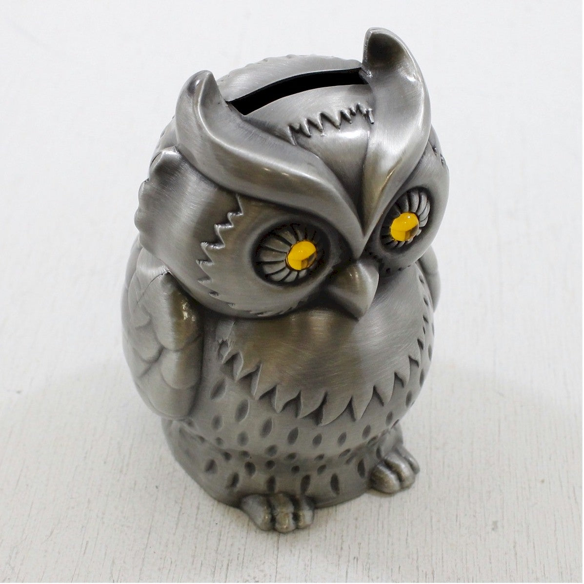 Money Bank: Silver Owl with glass eyes