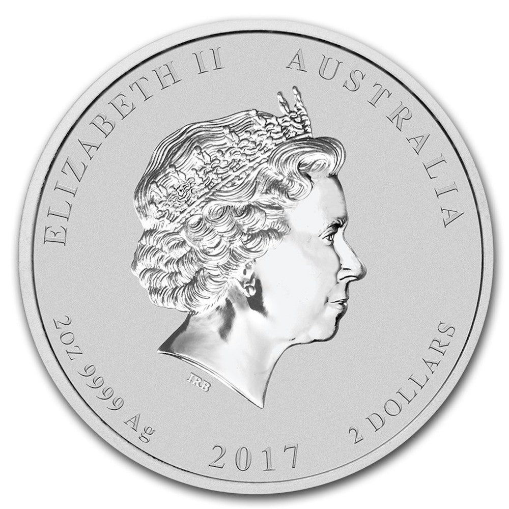 2017 Australia $2 Lunar Rooster 2oz .9999 Silver (TAX Exempt) Capsule Scr/Scuffed