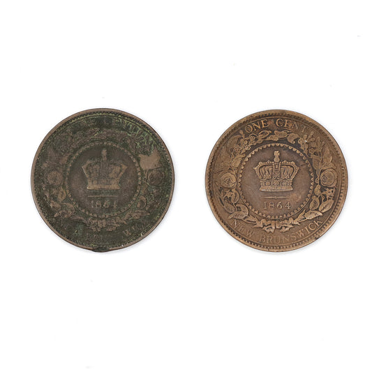 Pair of 1864 New Brunswick Short 6 & Tall 6 1 Cents, Fine (F12), 2Pcs (Impaired)