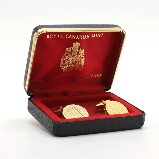 Pair of Vintage Royal Canadian Mint Gold-plated Cufflinks, 2Pcs in Case (See text)