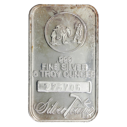 Silvertowne Mint Serialized Prospector 5oz .999 Silver Bar (No Tax) Toning