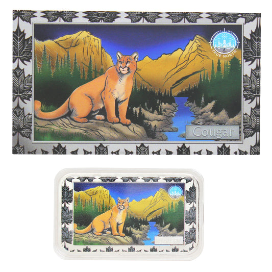Canadian Wildlife: Cougar Colourized 1oz Silver Bar w COA (No Tax)