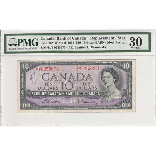 BC-40bA 1954 Canada $10 B-R, Modified, Replacement, *U/T PMG Cert. VF-30