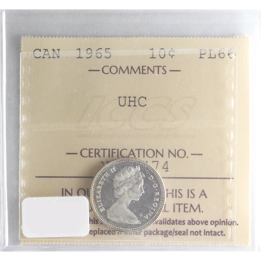 1965 Canada 10-cents ICCS Certified PL66 Ultra Heavy Cameo