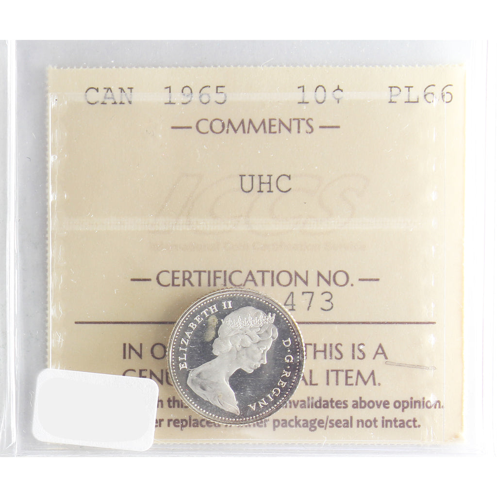 1965 Canada 10-cents ICCS Certified PL66 Ultra Heavy Cameo