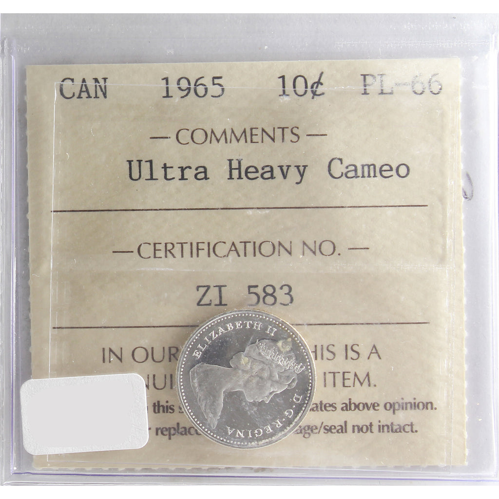 1965 Canada 10-cents ICCS Certified PL66 Ultra Heavy Cameo