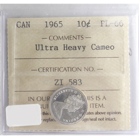 1965 Canada 10-cents ICCS Certified PL66 Ultra Heavy Cameo
