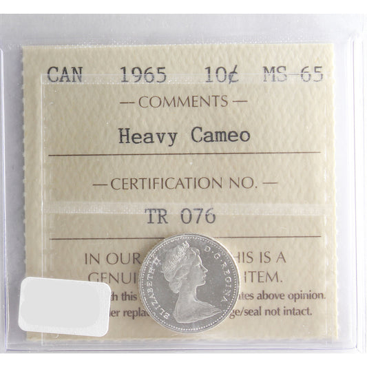 1965 Canada 10-cents ICCS Certified MS65 Heavy Cameo