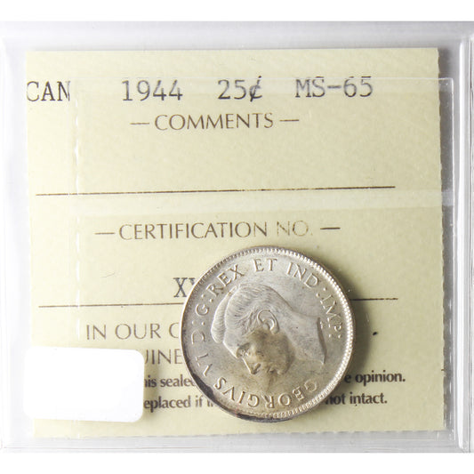 1944 Canada 25-cents ICCS Certified MS65