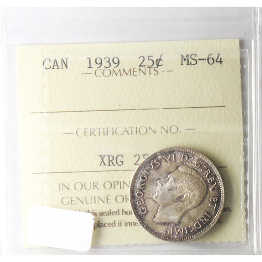 1939 Canada 25-cents ICCS Certified MS64