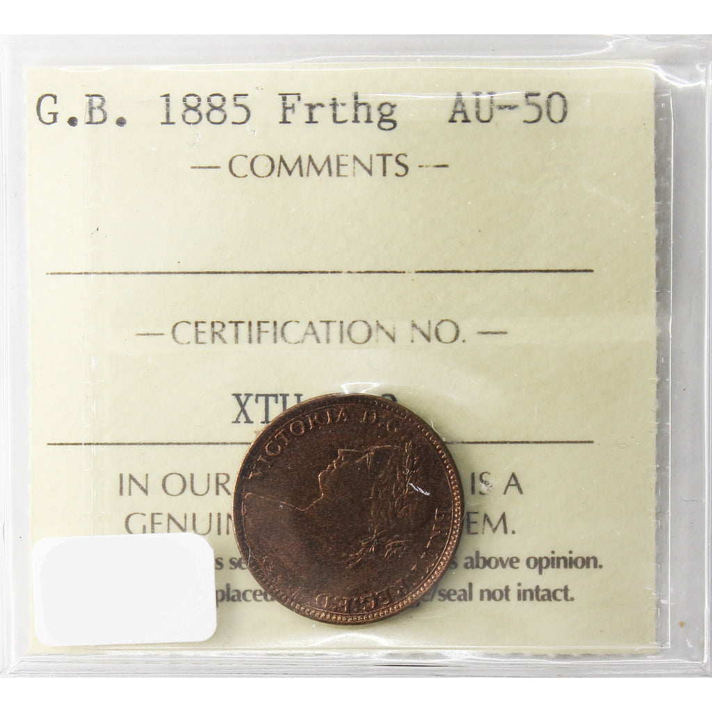Great Britain 1885 Farthing ICCS Certified AU50