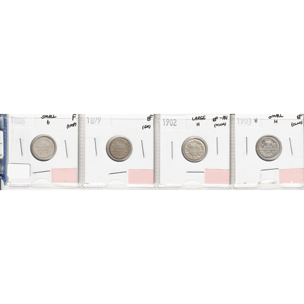 Lot of 4x 1886-1903 Canada 5-Cents, F12 to EF45, 4Pcs (Impaired)