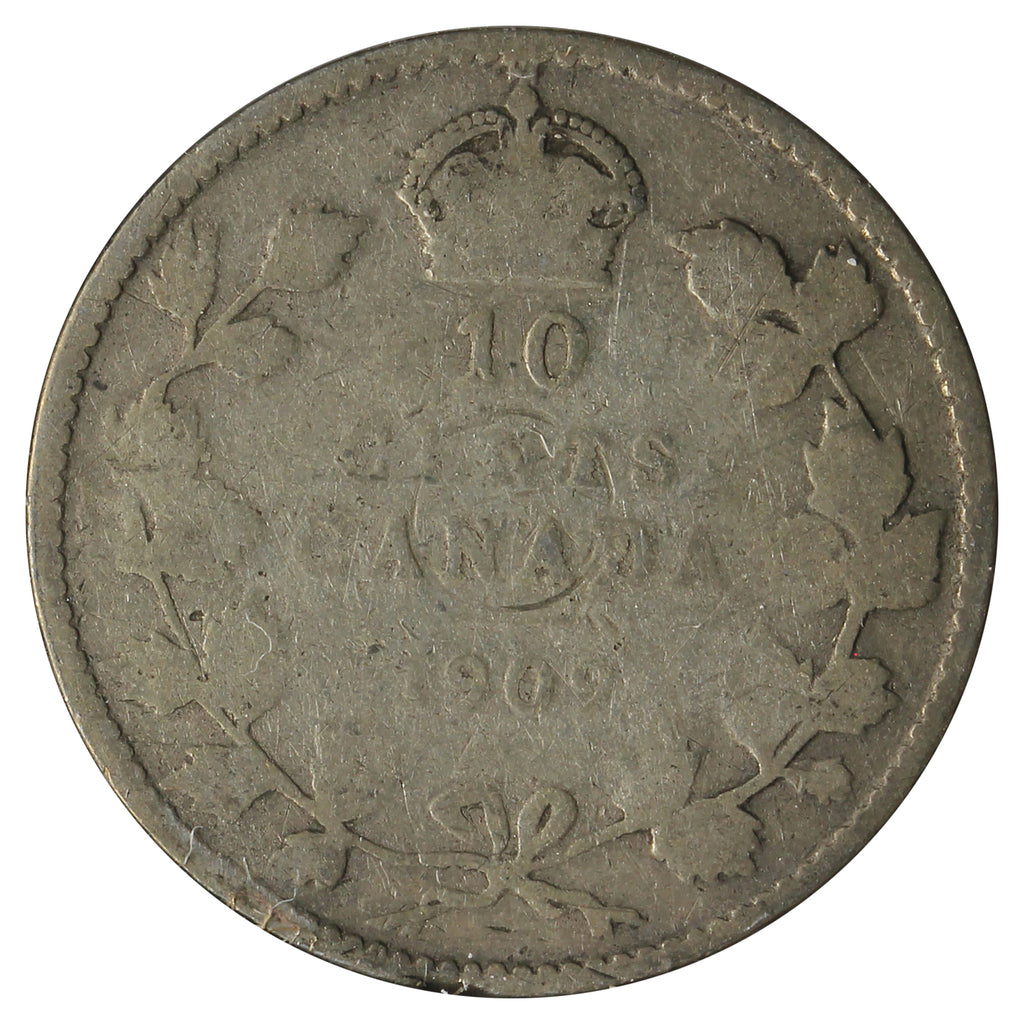 1909 Victorian Leaves Canada 10-cents About Good (AG-3) Scratched, Cleaned, or Impaired