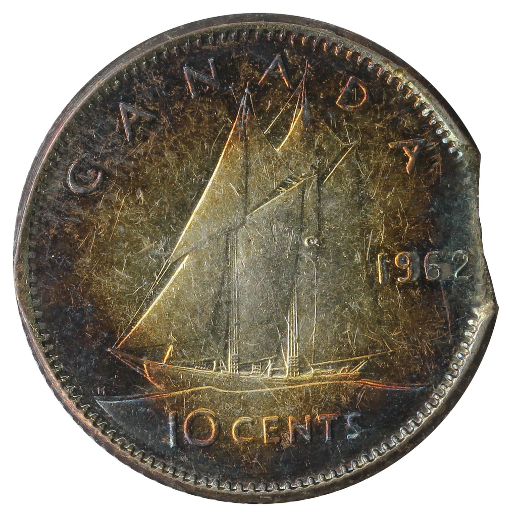 ERROR 1962 Canada 10-Cents Extra Fine (EF40) Clipped; Nicely Toned