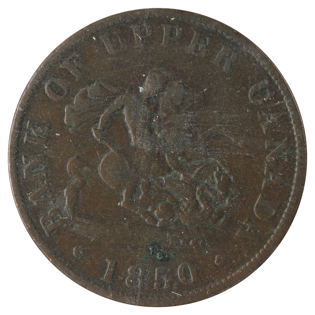 PC-5A 1850 Province of Canada, Bank of Upper Canada Penny Token Very Good (VG8) Scratched, Cleaned, Impaired